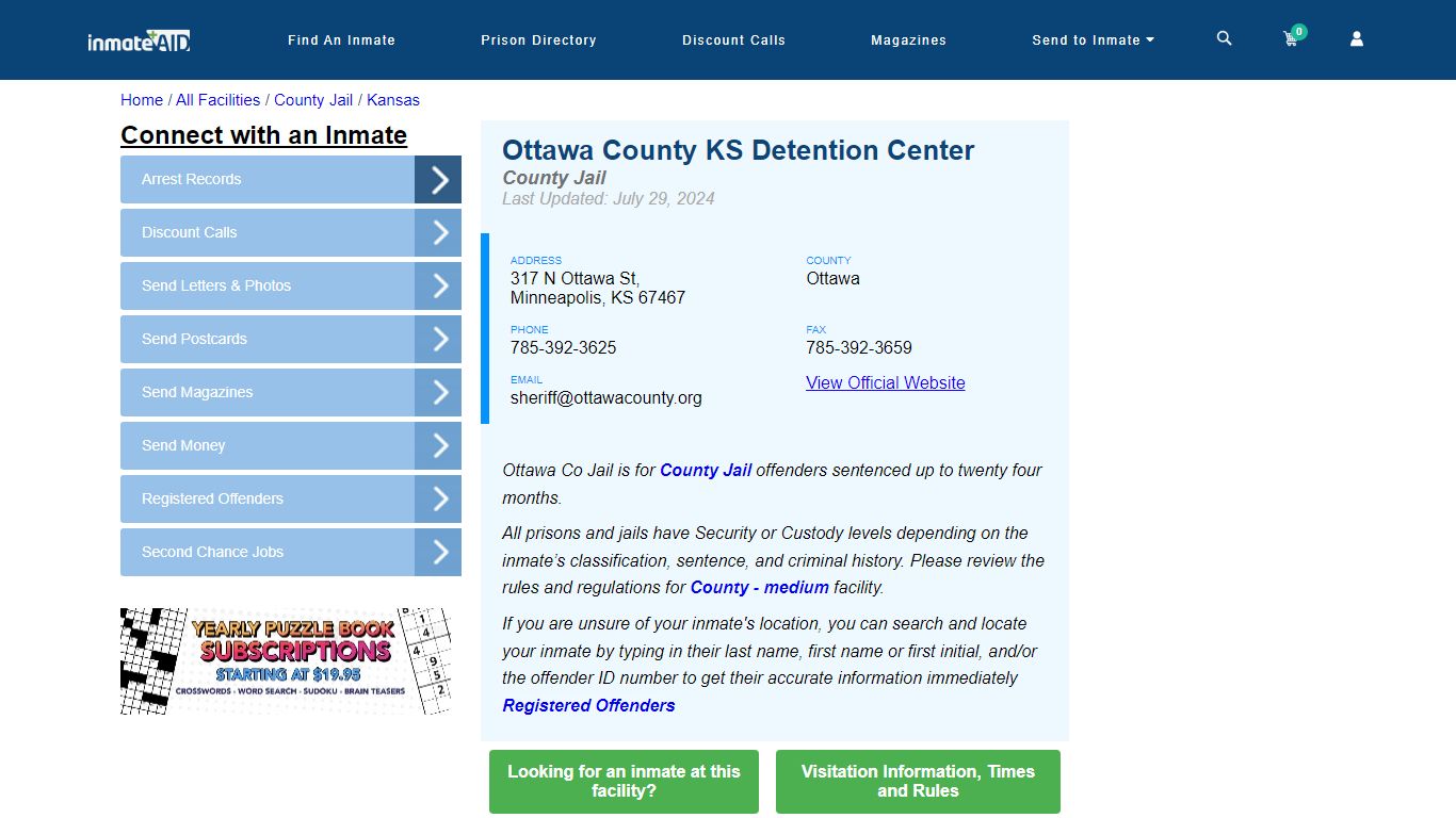 Ottawa County KS Detention Center - Inmate Locator